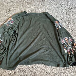 Embroidered Green Women's Top
